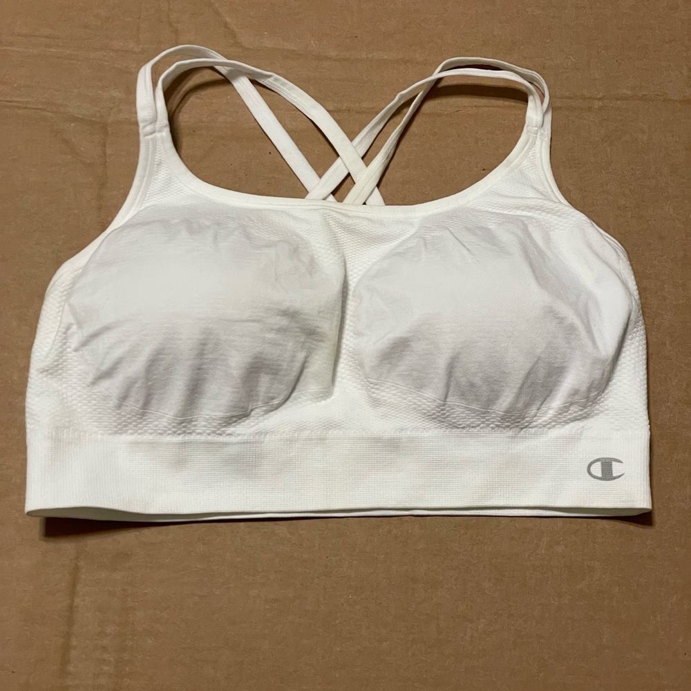 Champion Bra Womens Large White Sports Trim Racerback Logo Pullover Active Gym